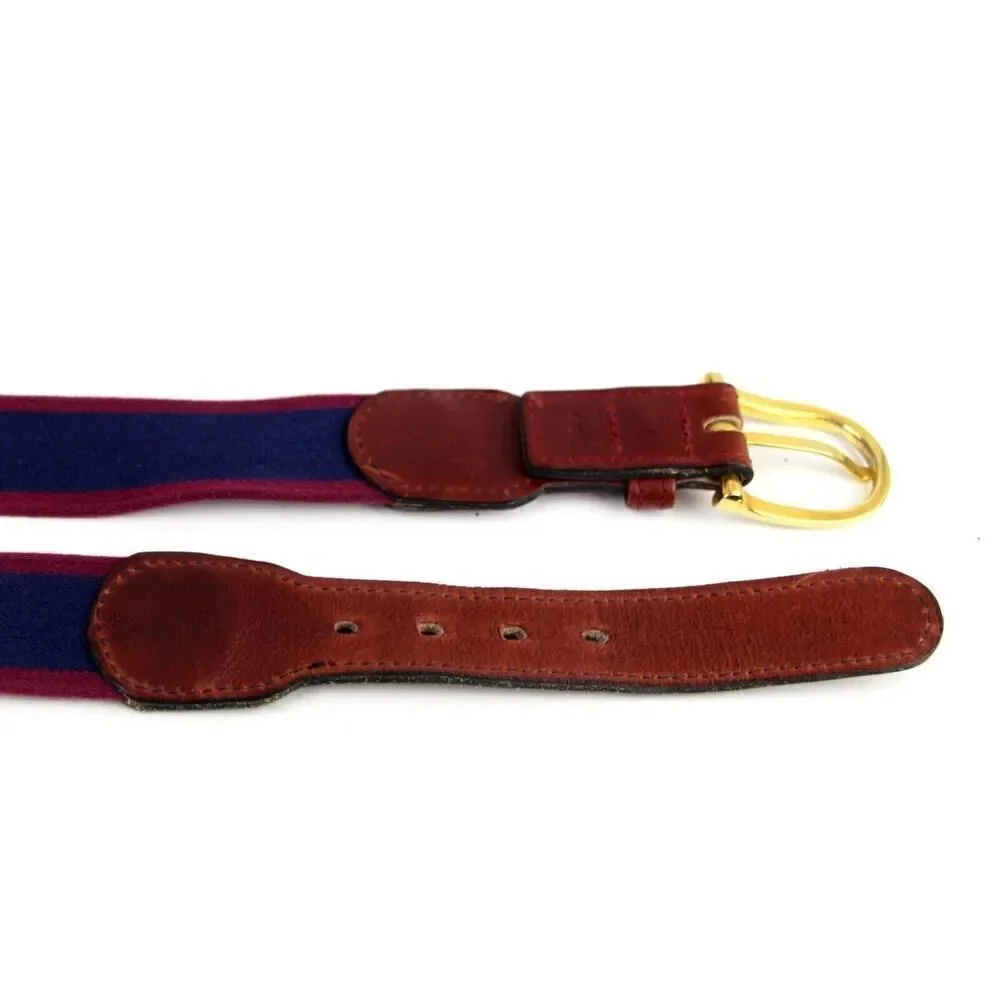 BROWN REAL LEATHER BLUE RED CANVAS 1 1/4
